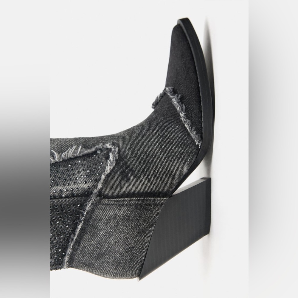 Zara Rhinestone Denim Cowboy Boots - Picture 4 of 10